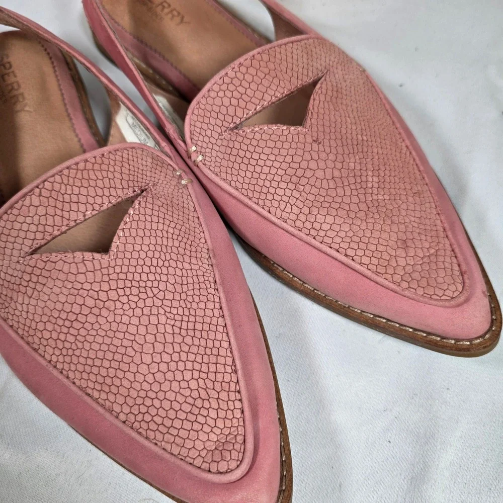 Sperry Saybrook Slingback Loafers Women 7 Pink Snakeskin Nubuck Flats Adjustable